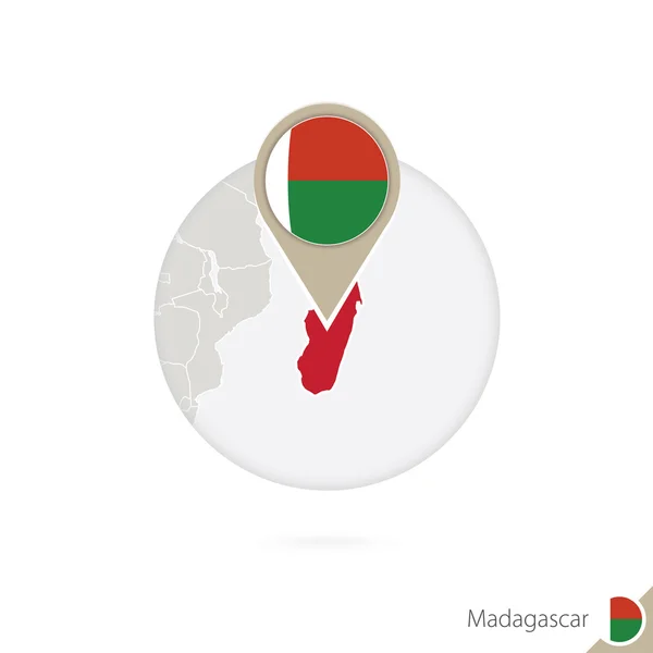 Madagaskar karta och flagga i cirkel. Karta över Madagaskar. — Stock vektor