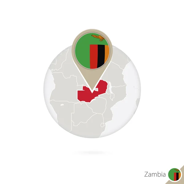 Zambia map and flag in circle. Map of Zambia, Zambia flag pin. — Stock vektor