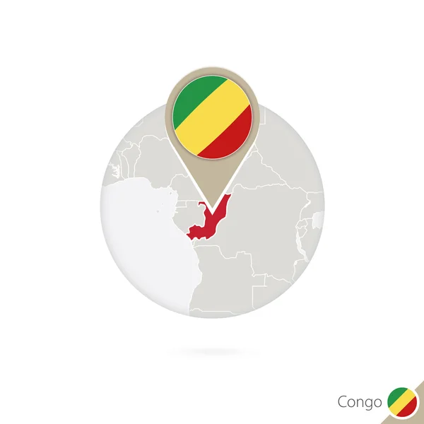 Kongói Térkép és zászló körben. Térkép, Kongói Demokratikus Köztársaság zászlócsapa. — Stock Vector