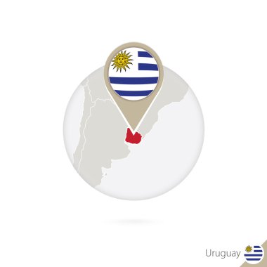 Uruguay harita ve daire içinde bayrak. Uruguay haritası, Uruguay bayrak pimi