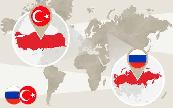 Mappa del mondo di Turchia, Russia — Vettoriale Stock