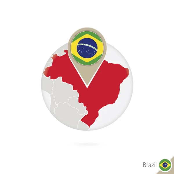 Brazílie mapa a vlajka v kruhu Mapa Brazílie, brazilský praporek M — Stockový vektor