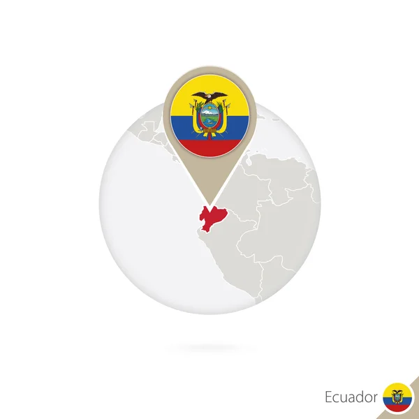 Ekvador haritası ve bayrak daire içinde. Ekvador Haritası, Ekvador bayrak pimi — Stok Vektör