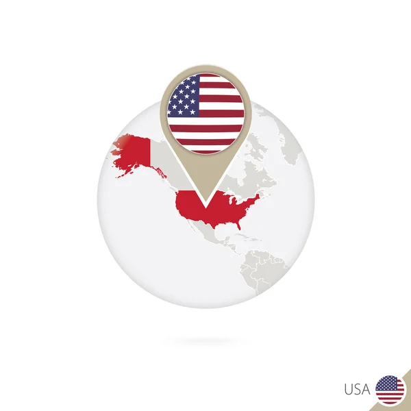 USA map and flag in circle. Map of USA, USA flag pin. Map of USA — Stok Vektör