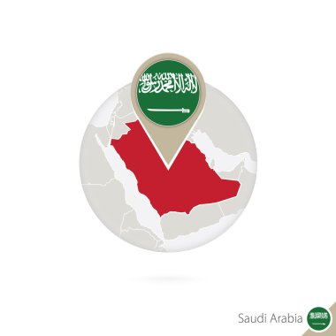 Suudi Arabistan harita ve bayrak bir dairede. Suudi Arabistan Haritası. 