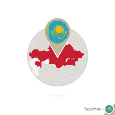 Kazakistan Haritası ve bayrak bir dairede. Kazakistan Haritası.