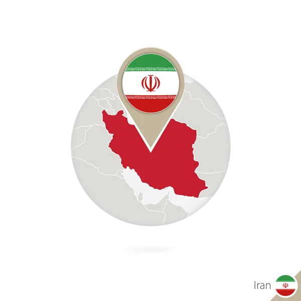 Mapa y bandera de Irán en círculo. Mapa de Irán, Pin de bandera de Irán . — Archivo Imágenes Vectoriales