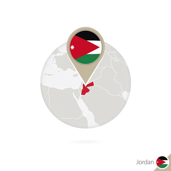 Jordan karta och flaggan i cirkel. Karta över Jordan, Jordan flagga pin. — Stock vektor