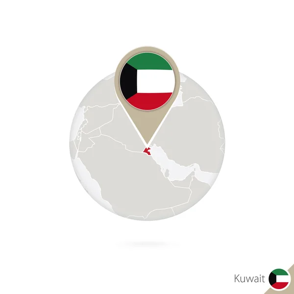 Kuwait mapa y bandera en círculo. Mapa de Kuwait, Pin de bandera de Kuwait . — Vector de stock