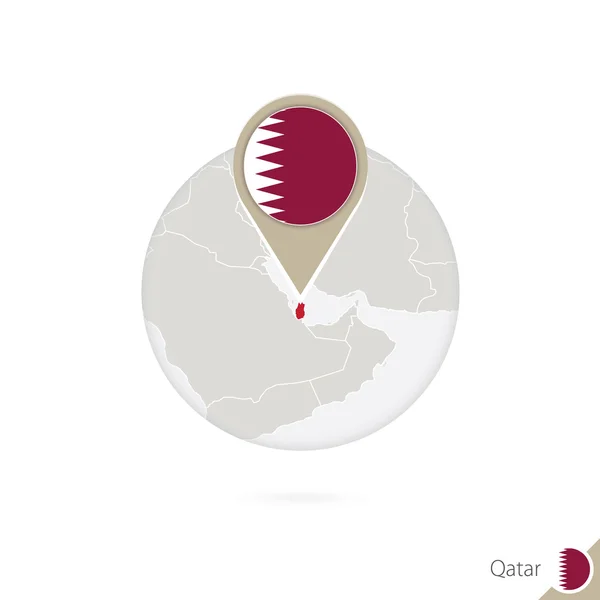 Qatar mapa y bandera en círculo. Mapa de Qatar, Qatar flag pin . — Archivo Imágenes Vectoriales