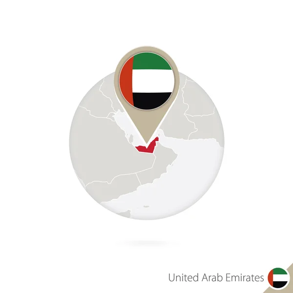 Emiratos Árabes Unidos mapa y bandera en círculo. Mapa de Emiratos Árabes Unidos . — Vector de stock