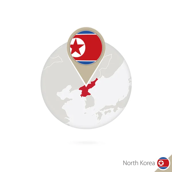 Mapa e bandeira da Coreia do Norte em círculo. O mapa de Coreia do Norte . — Vetor de Stock