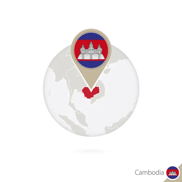 Mapa e bandeira do Camboja em círculo. O mapa de Camboja . — Vetor de Stock