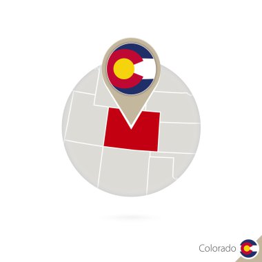 Colorado ABD Eyalet haritası ve bayrak daire içinde. Colorado Haritası.