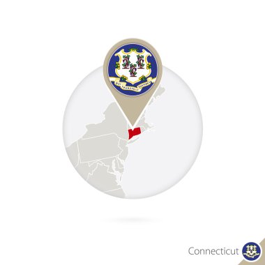 Connecticut Abd Eyalet haritası ve bayrak daire içinde. Connecticut Haritası.