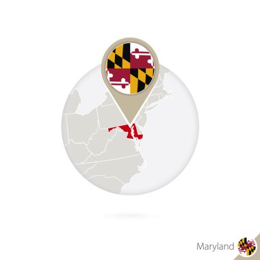 Maryland Abd Devlet haritası ve daire içinde bayrak. Maryland Haritası.
