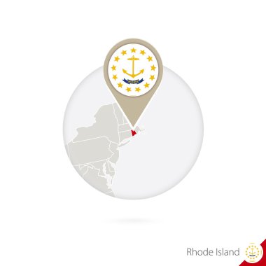 Rhode Island Abd Devlet haritası ve daire içinde bayrak. Rhode Island Haritası.
