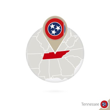 Tennessee Abd Devlet haritası ve bayrak daire içinde. Tennessee Haritası.
