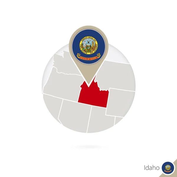 Idaho US State map and flag in circle. Map of Idaho, Idaho flag. — Stockvector
