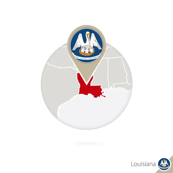 Louisiana US State map and flag in circle. Map of Louisiana. — Stock vektor