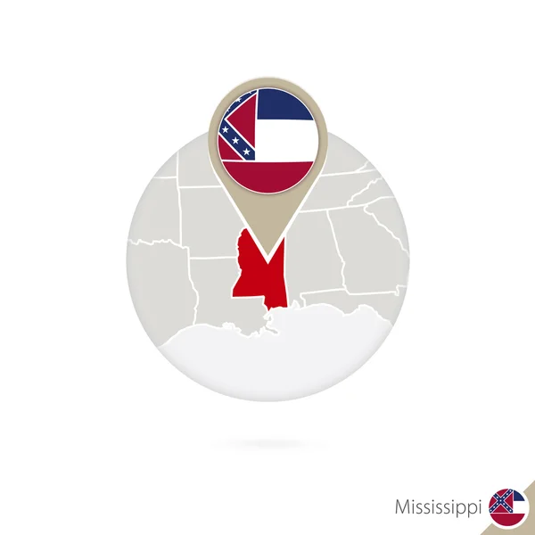 Mississippi US State map and flag in circle. Map of Mississippi. — Stock vektor