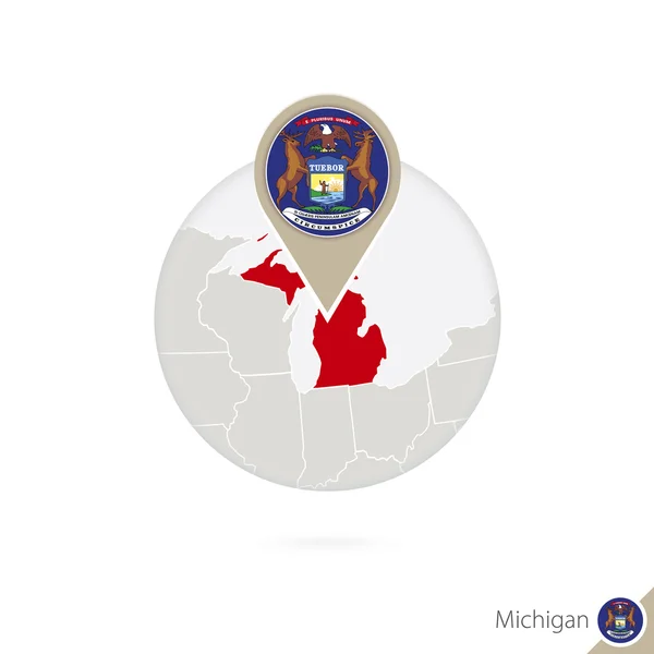 Mapa států Michiganu a vlajka v kruhu. Mapa Michiganu. — Stockový vektor