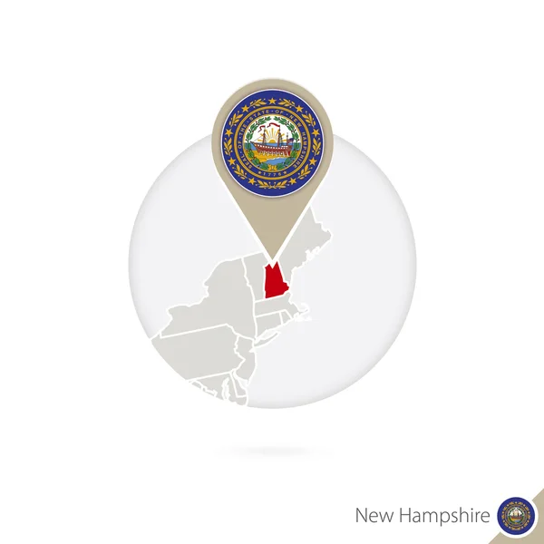 Mapa do estado de New Hampshire EUA e bandeira em círculo. O mapa de New Hampshire . —  Vetores de Stock