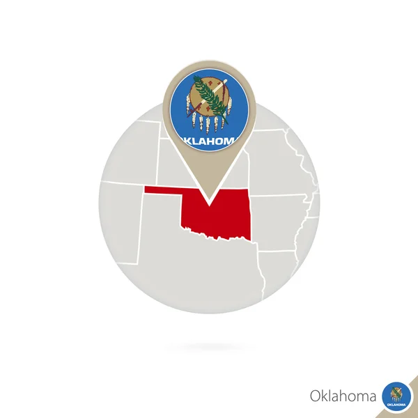 Ο Χάρτης της πολιτείας της Οκλαχόμα και η σημαία σε κύκλο. Χάρτης Οκλαχόμα. — Διανυσματικό Αρχείο