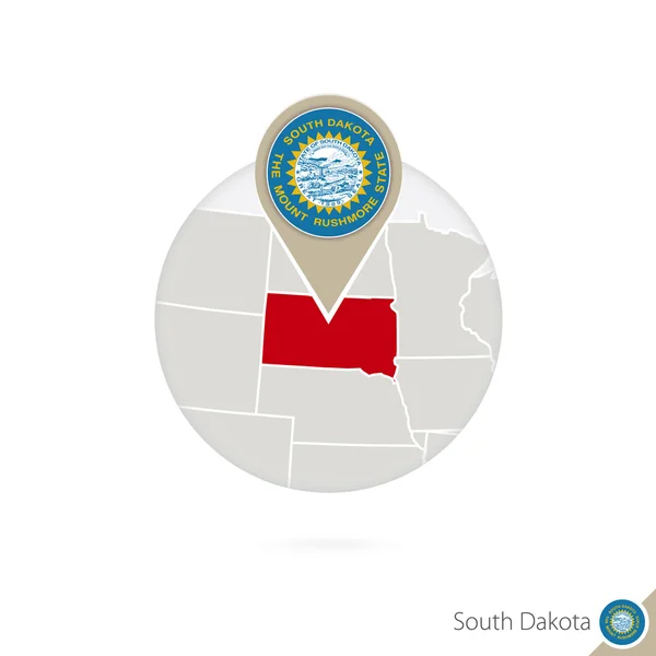 Dakota do Sul Mapa do Estado dos EUA e bandeira em círculo . — Vetor de Stock