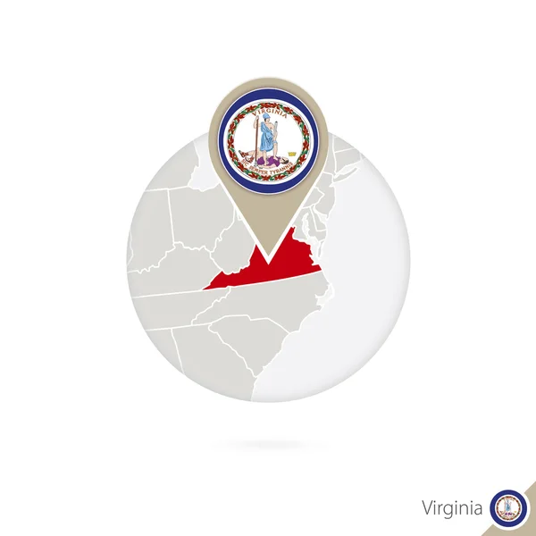 Mapa do estado da Virgínia e bandeira em círculo. O mapa de Virginia . —  Vetores de Stock