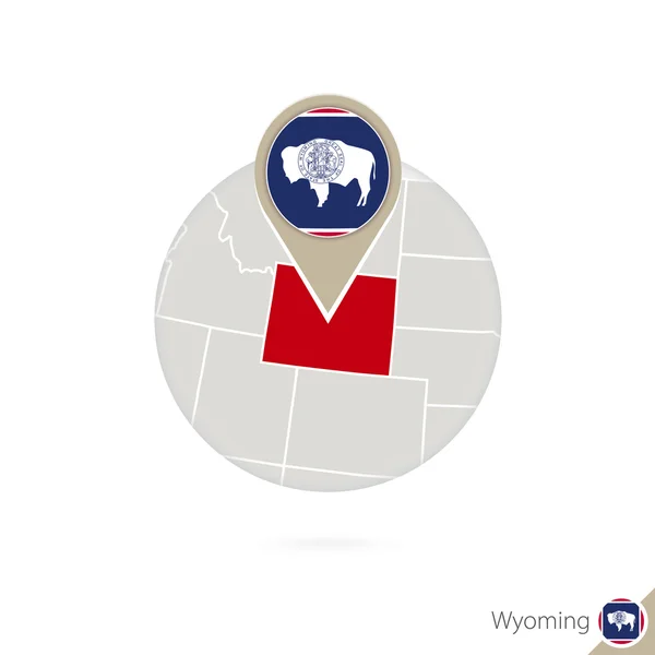 Wyoming US Mapa del estado y bandera en círculo . — Vector de stock