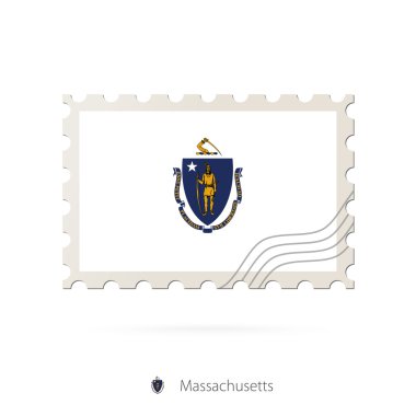 Postage stamp with the image of Massachusetts state flag.