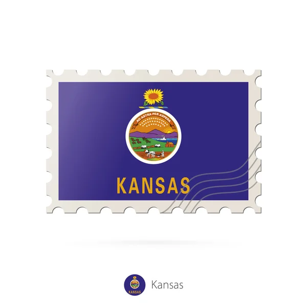 Sello postal con la imagen de la bandera del estado de Kansas . — Vector de stock