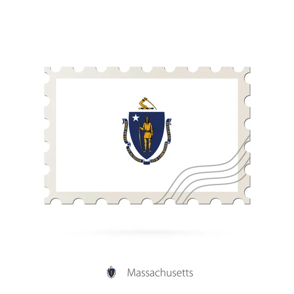 Sello postal con la imagen de la bandera del estado de Massachusetts . — Vector de stock