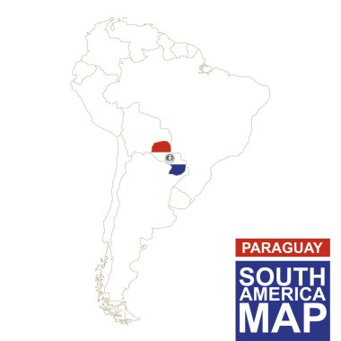 Vurgulanan Paraguay ile Güney Amerika konturlu harita.