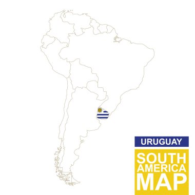 Vurgulanan Uruguay ile Güney Amerika konturlu harita.