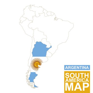 Vurgulanan Arjantin ile Güney Amerika konturlu harita.