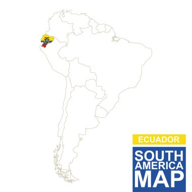 Vurgulanan Ekvador ile Güney Amerika konturlu harita.
