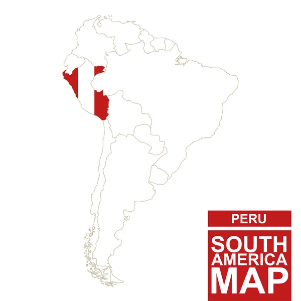 Jižní Amerika s vyznačněnou peruánskou mapou. — Stockový vektor