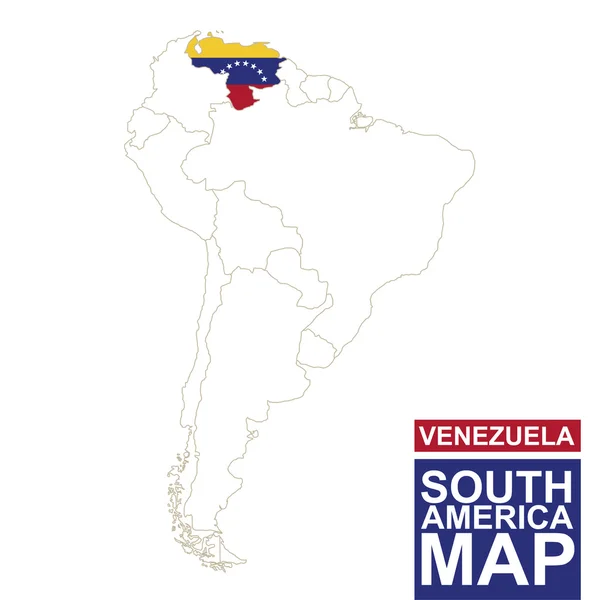 Mapa contorneado de Sudamérica con Venezuela resaltada . — Archivo Imágenes Vectoriales