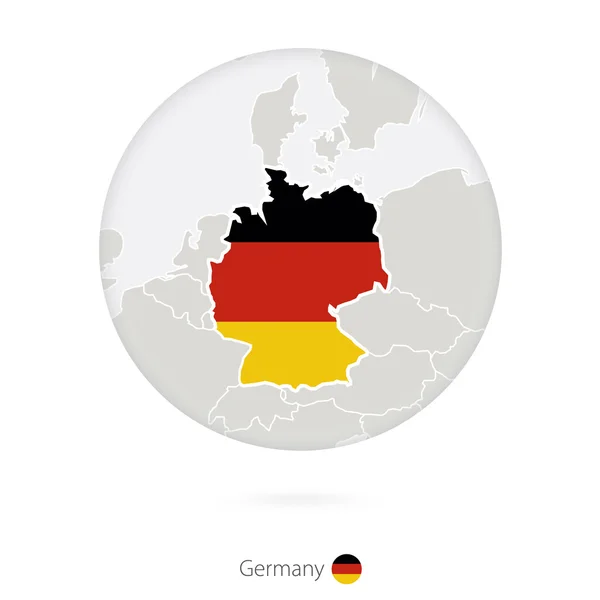 Karta över Tyskland och nationella flagga i en cirkel. — Stock vektor