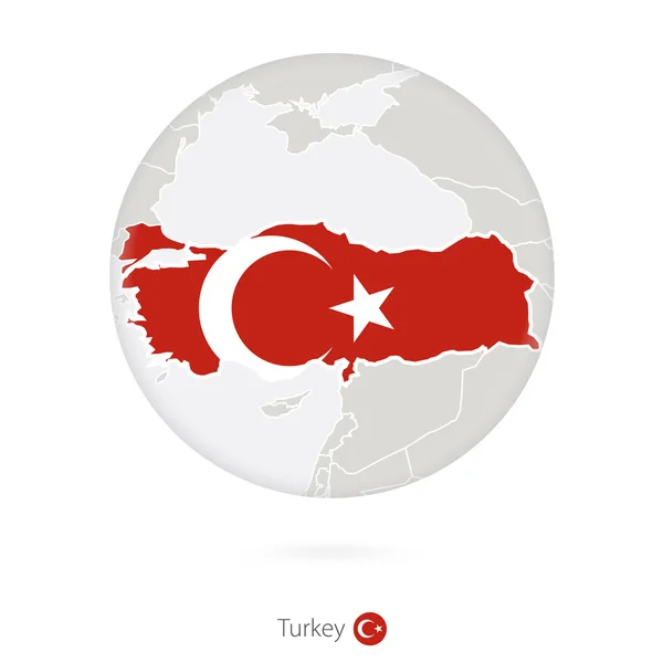 Peta Turki dan bendera nasional dalam lingkaran . - Stok Vektor