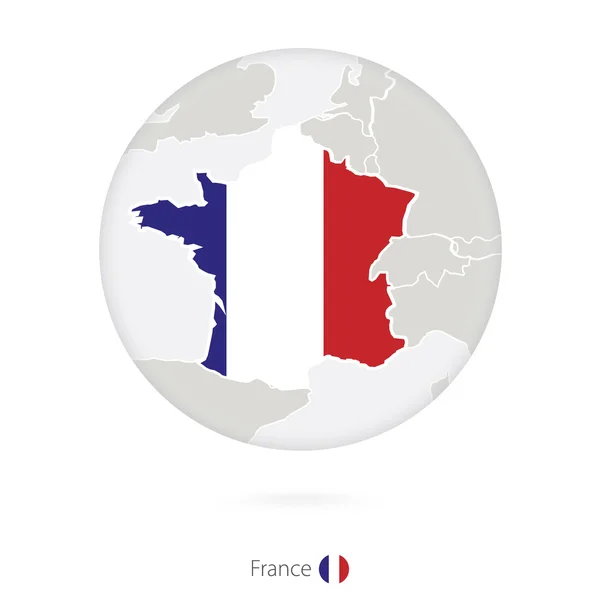 Mapa de Francia y bandera nacional en círculo . — Vector de stock