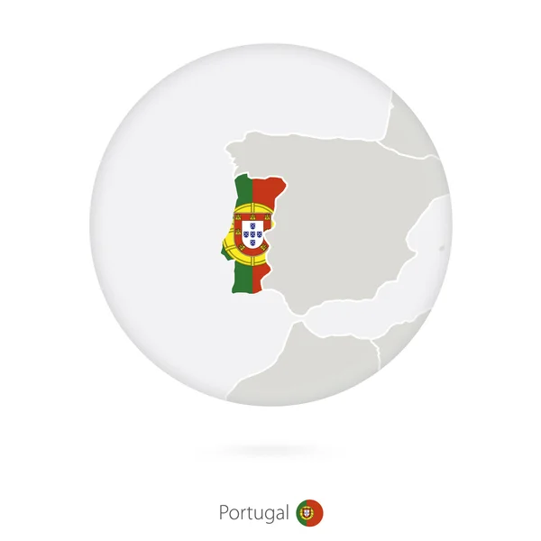 Mapa de Portugal y bandera nacional en círculo . — Vector de stock