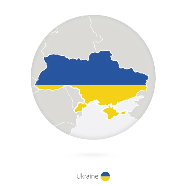 Mapa Ukrajiny a státní vlajka v kruhu. — Stockový vektor