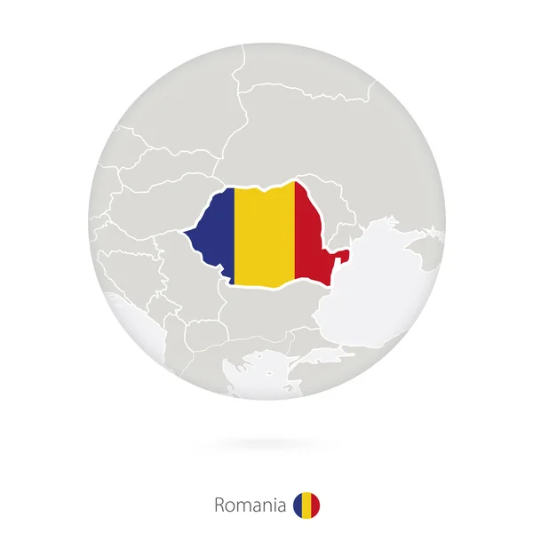 Mapa de Rumania y bandera nacional en círculo . — Vector de stock