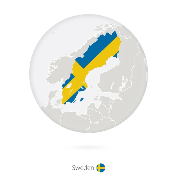 Karte von Schweden und Nationalflagge im Kreis. — Stockvektor