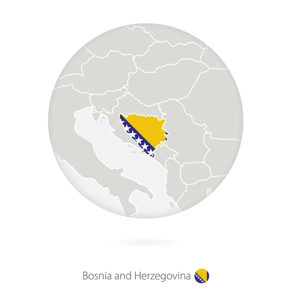 Mapa de Bosnia y Herzegovina y bandera nacional en círculo . — Vector de stock