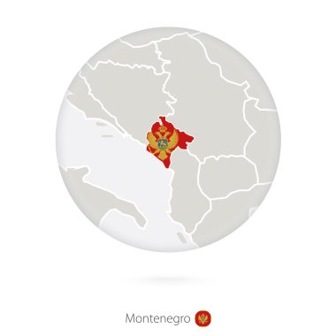 Karadağ ve bir daire içinde ulusal bayrak Haritası.