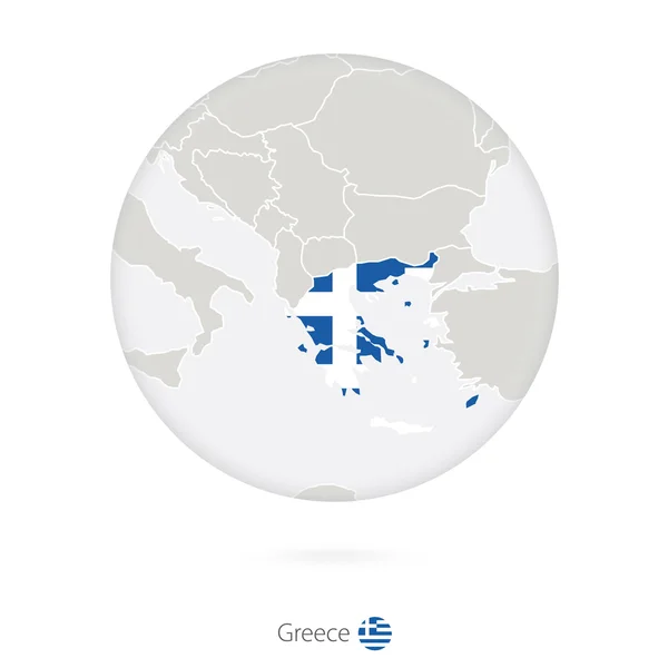 Χάρτης της Ελλάδας και η εθνική σημαία σε κύκλο. — Διανυσματικό Αρχείο